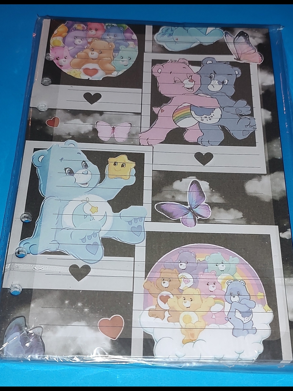 Care Bears Black Notebook with Pastel Blue, Pink, Purple and Yellow Accents